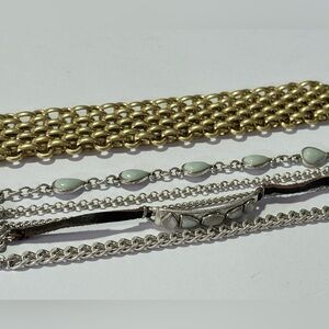 Lucky Brand Gold/Silvertone Metal Bracelet Lot Leather Chain Boho Chainmail